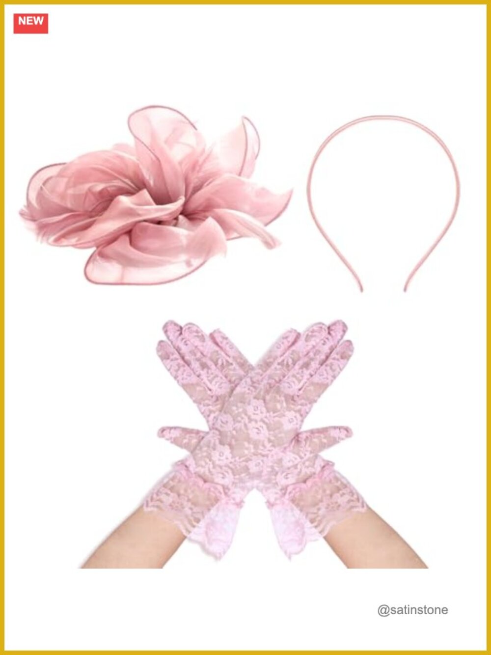 Fascinator Hat Set with Lace Gloves Tea Party Headband Women